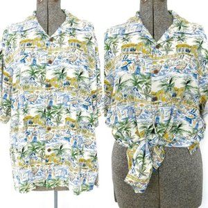 Bermuda Bay Silk Hawaiian Tropical Shirt Sz Med C8